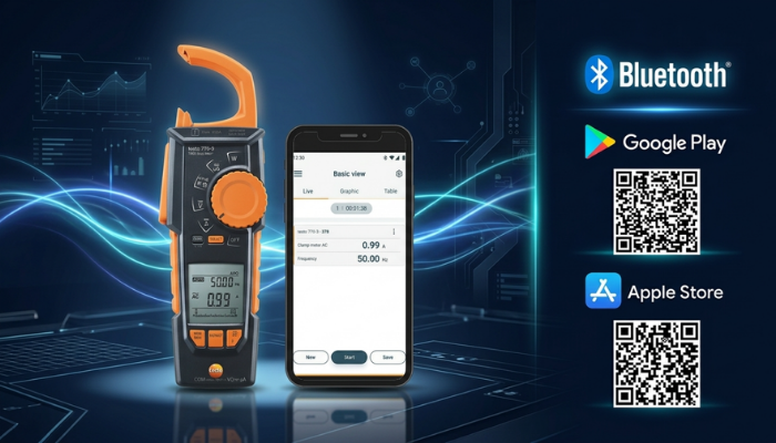 Testo 770-3 Çantalı Bluetooth’lu Pens Ampermetre Seti Testo Smart Uygulaması ile Veri Aktarımı