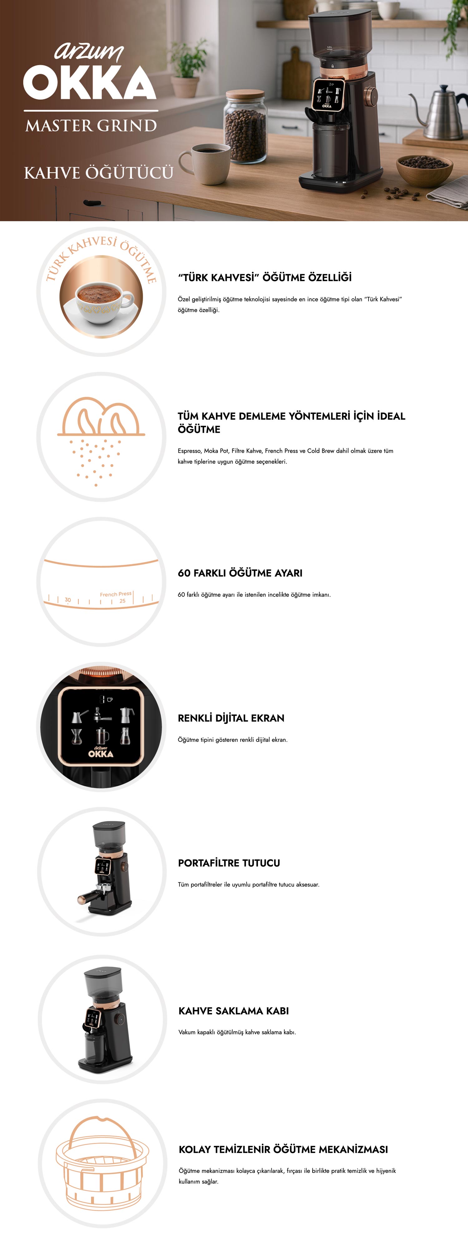 Arzum OK0044 Okka Master Grind Kahve Öğütücü, 60 Öğütme Fiyatı