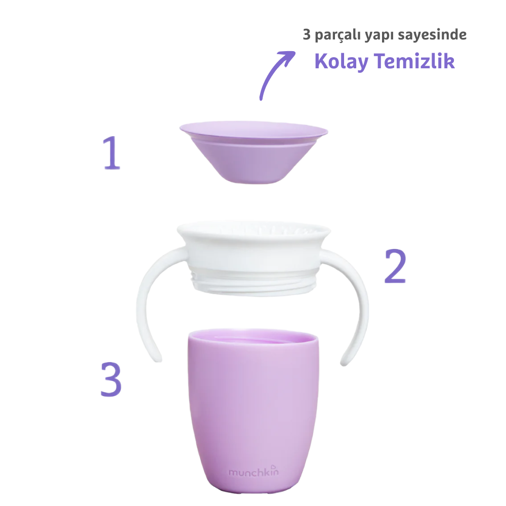 Munchkin Mucize 360° Alıştırma Bardağı, 6AY+, 207ML, Mor, 1 Adet görsel