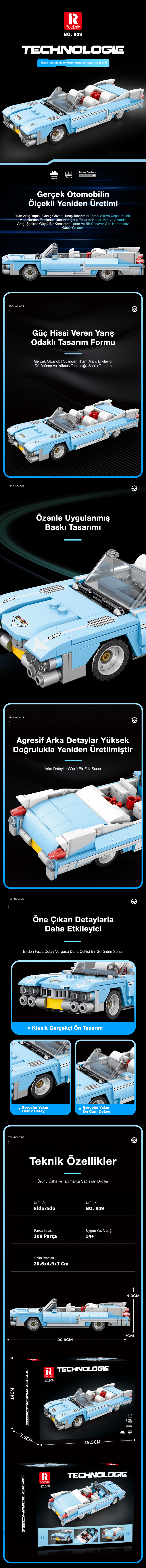 Reobrix Luxury Car Cadillac Eldorado 809 Brick Yapım Seti