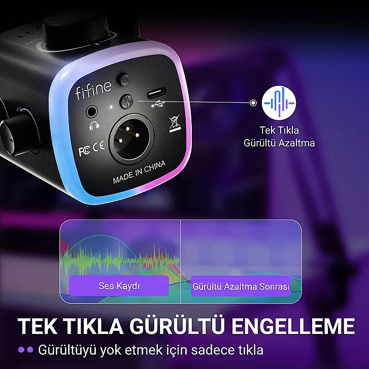 Fifine AM9 Tek Tıkla Gürültü Engelleme ENC Özelliği