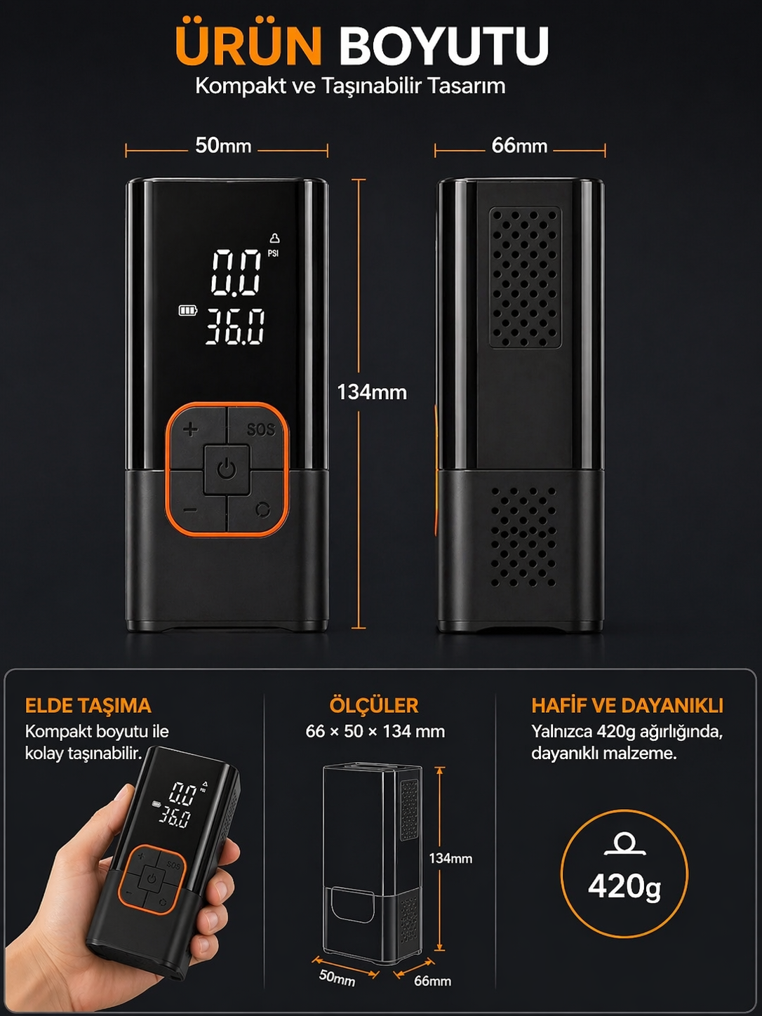 Lastik şişirme pompası kutu içeriği