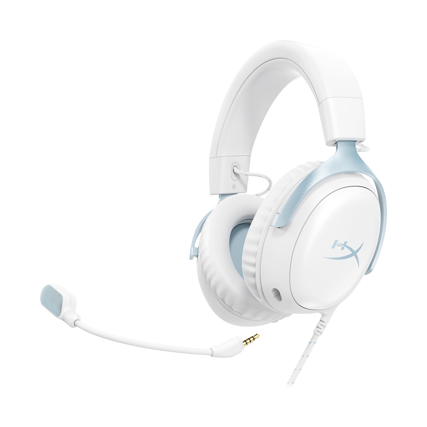HyperX Cloud III beyaz ve mavi kulaklık, ürün detayı