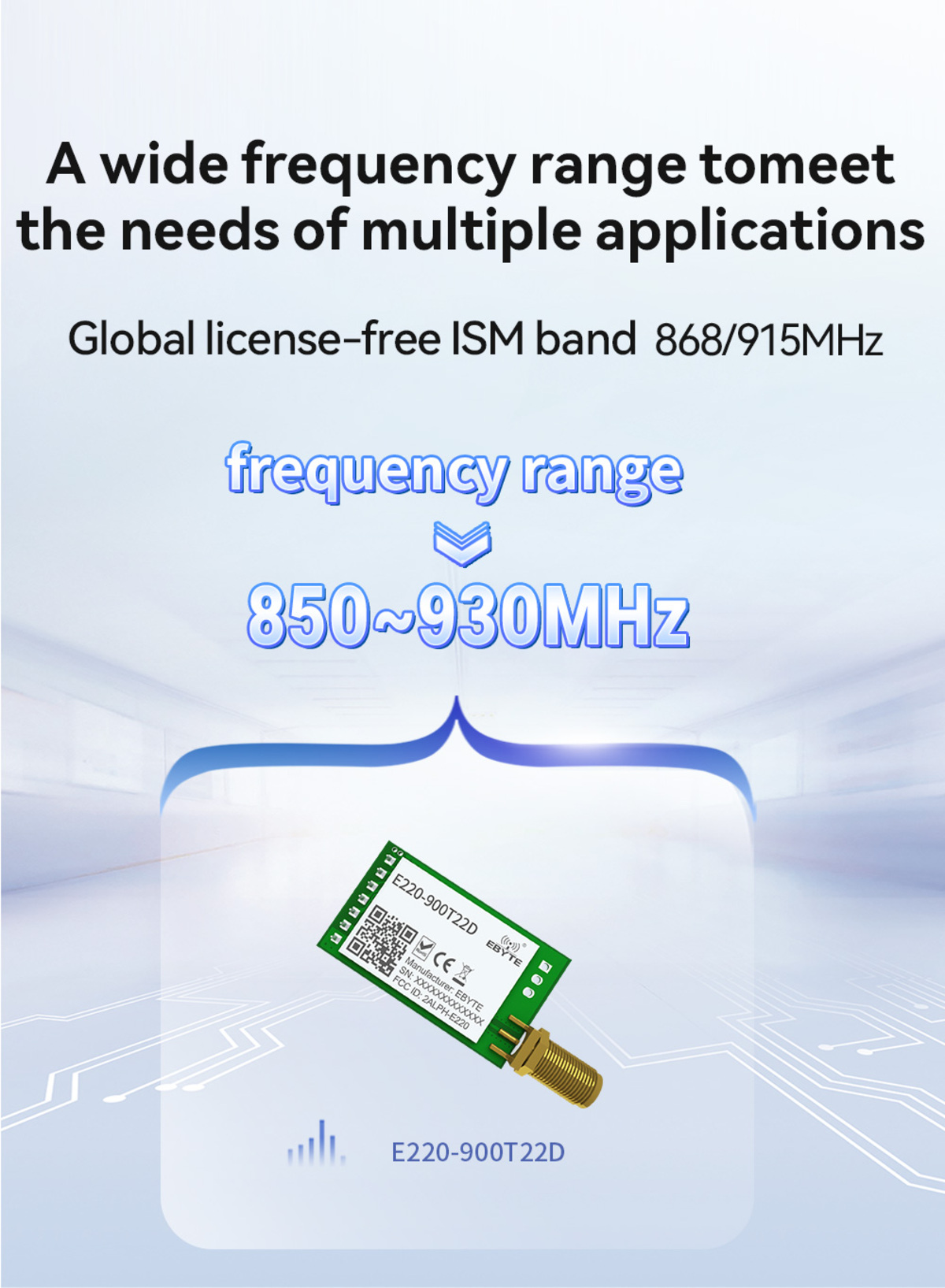 E220-900T22D LoRa modülü SMA anten bağlantısı