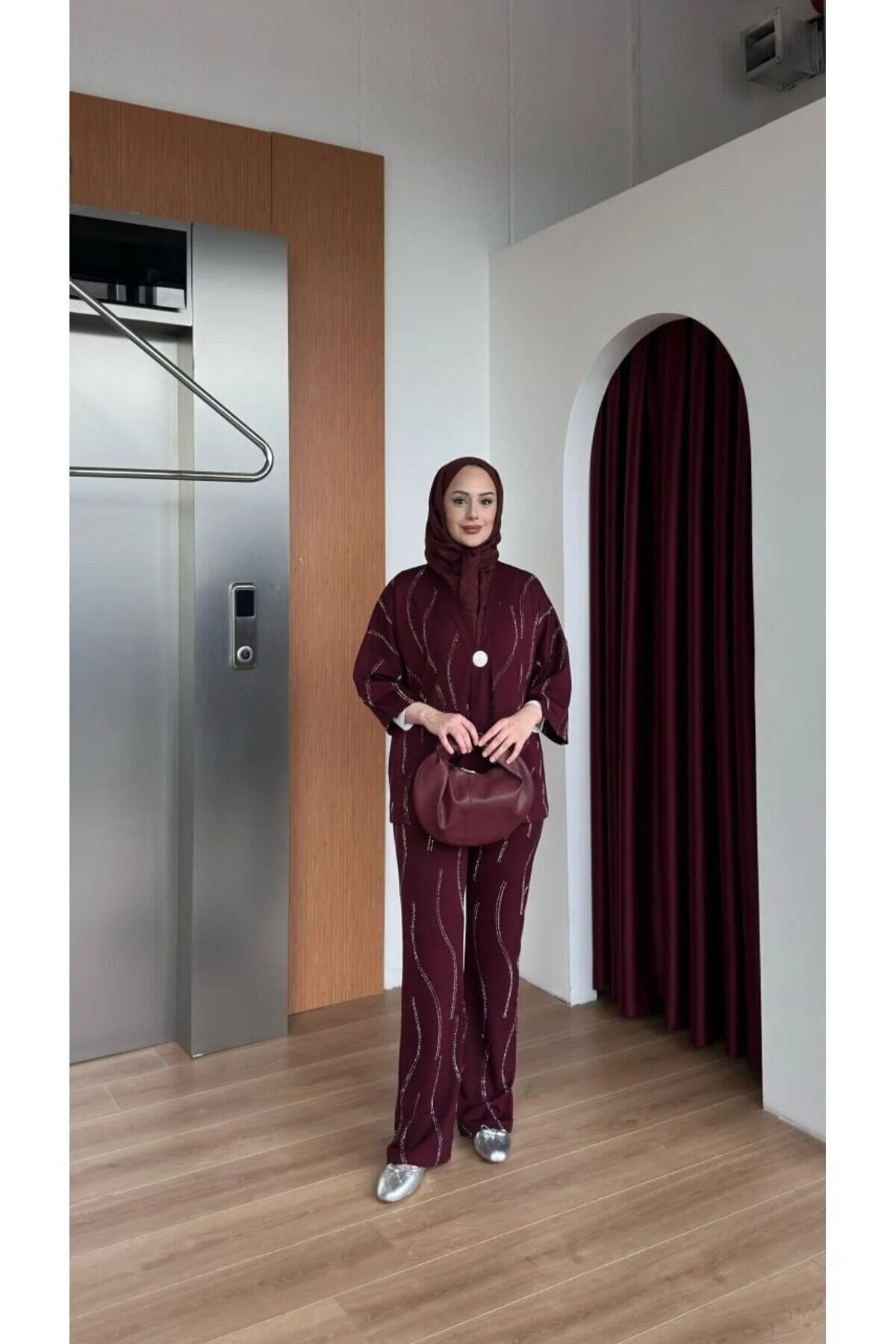 Taşlı Kimono Takım Siyah
