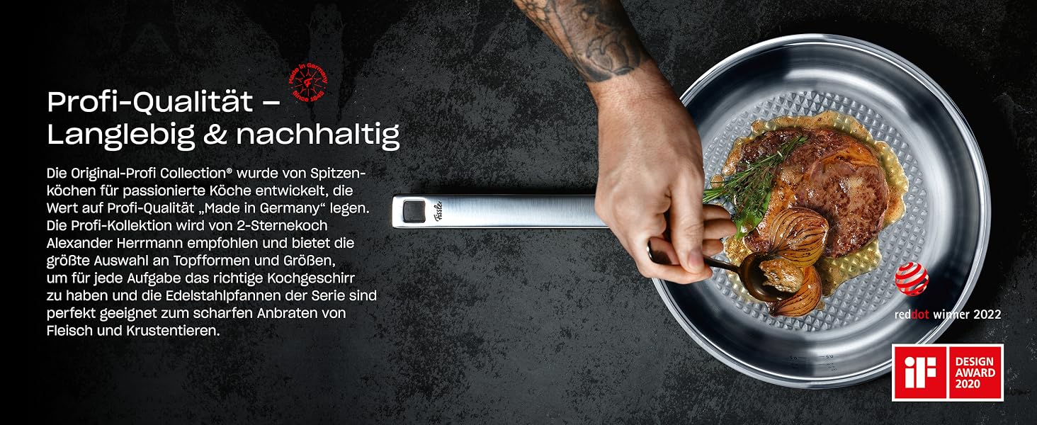 Fissler Original Profi Collection paslanmaz çelik tava, kaplamasız kızartma tavası, biftek için birinci sınıf