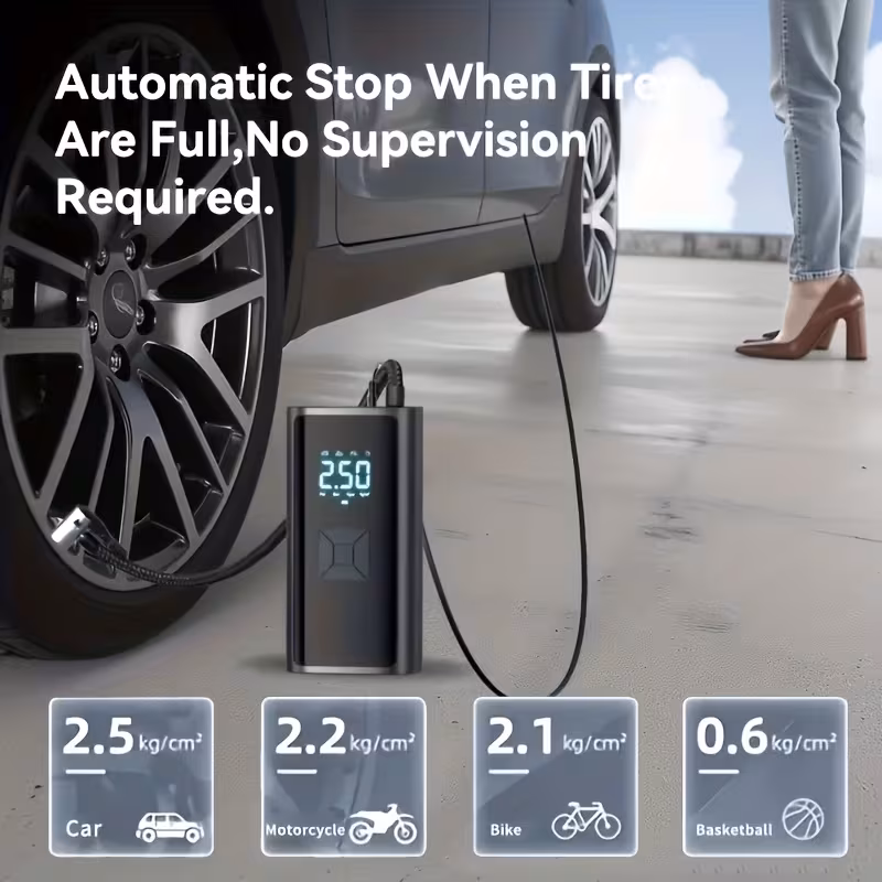 taşınabilir hava kompresörü, lastik şişirme cihazı, 150psi basınç göstergeli araç lastik pompası, arabalar, motosikletler, bisikletler, toplar için uygun, üçlü hava şişirme, erkekler için hediye Ürün detayları 4