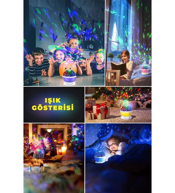 Çocuk Bebek Ve Çocuk Odası Gece Masa Lambası Işık Küre Projektörlü Yansıtmalı