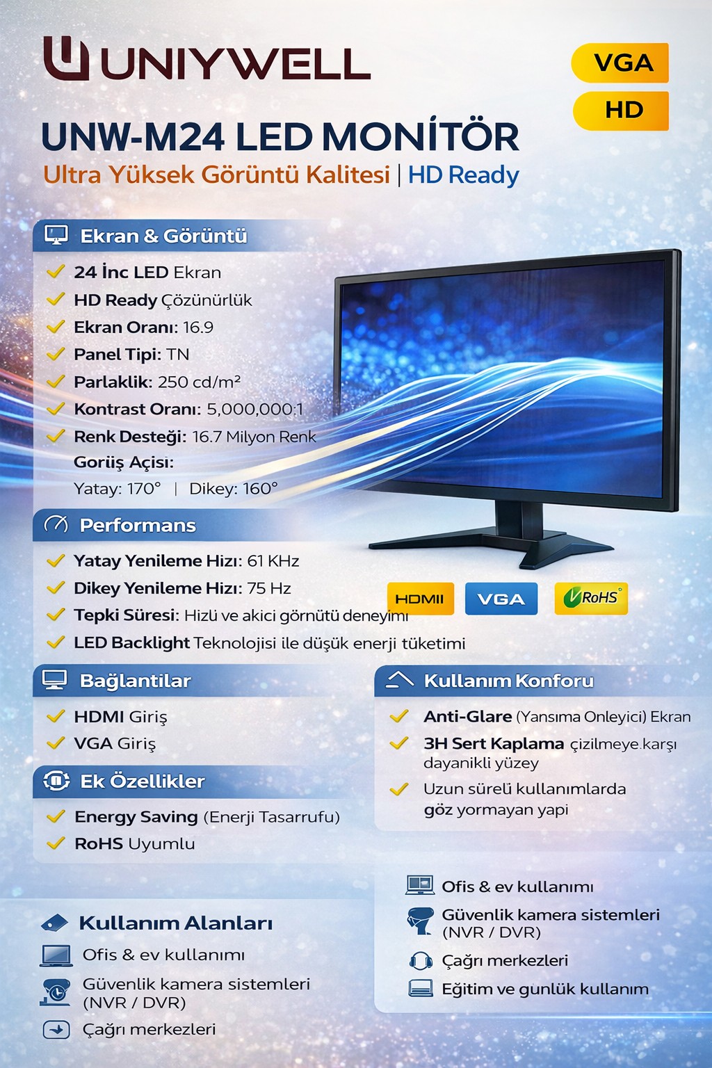 UNIYWELL M24 İNÇ MONİTÖR