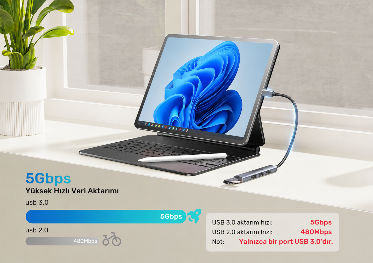 Unitek Type-C to 4 Port 1XUSB 3.0 - 3XUSB 2.0 Çoklayıcı (H1208B)