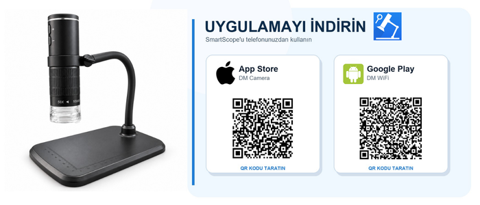 SmartScope Android ve iOS uygulamalarını indirme QR kodları