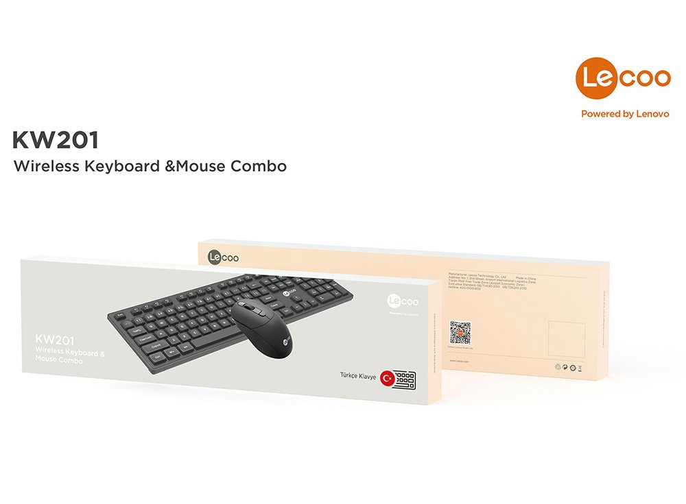 Lenovo Lecoo KW201 Kablosuz Q Klavye - Mouse Set Siyah