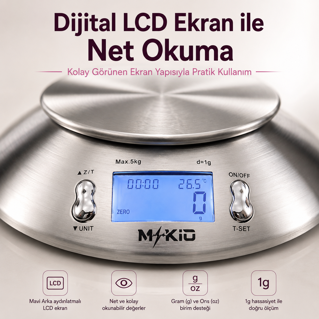 MKİO mutfak terazisi mavi arka aydınlatmalı dijital LCD ekran