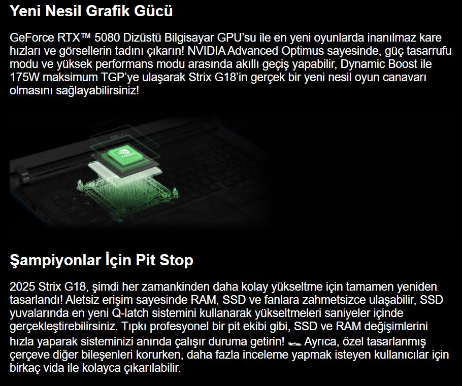 Siyah zemin üzerinde yeşil ışıklı, katmanlı bir bilgisayar GPU'su görseli. Üstte 