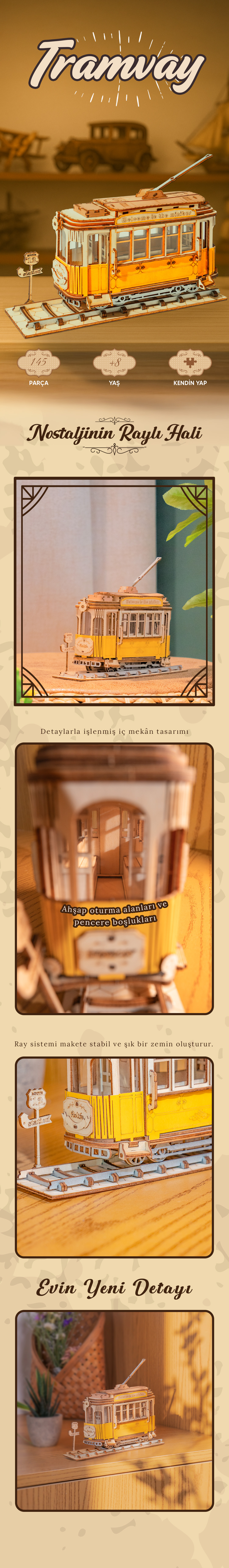 Novi Hobby Minyatür Tramvay | Ahşap Tramvay Maketi | 3D Puzzle