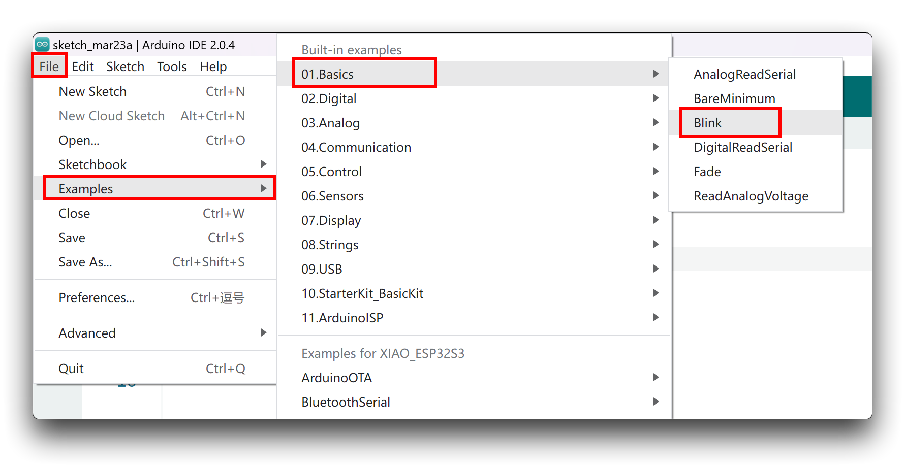 XIAO ESP32-S3 Blink programı yükleme ekranı