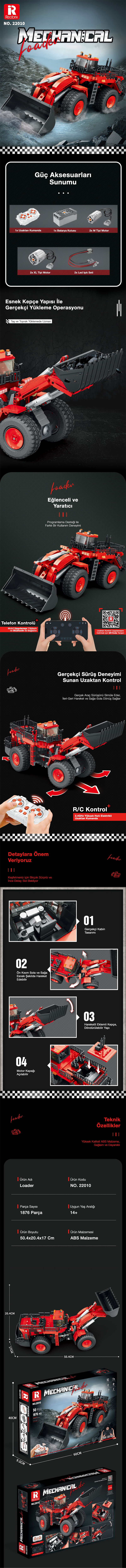 Reobrix RC Loader Red 22010 Brick Yapım Seti