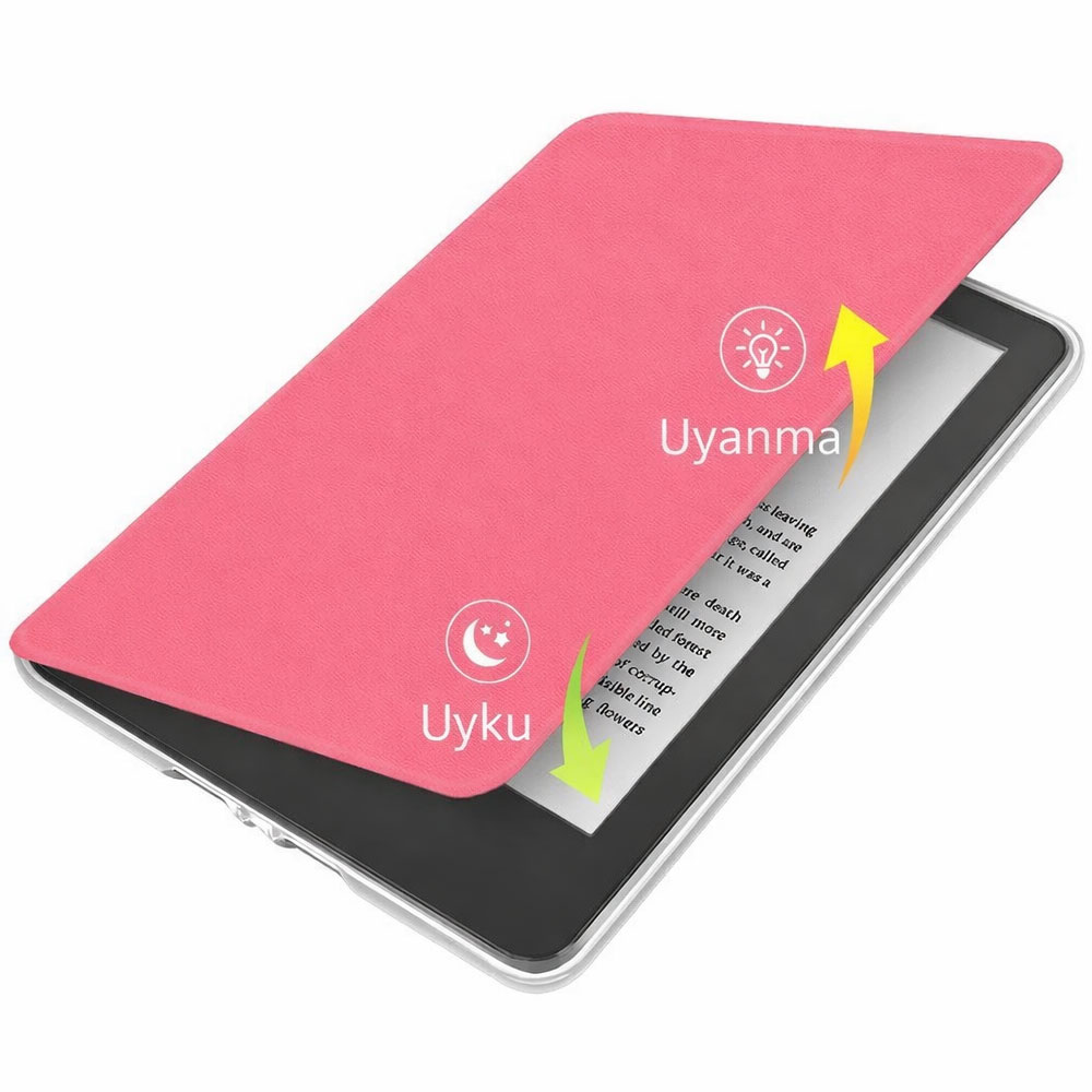 Amazon Kindle Paperwhite 12. Nesil 7 inç uyumlu pembe tutacaklı kılıf – otomatik uyku ve uyanma özellikli kapak tasarımı