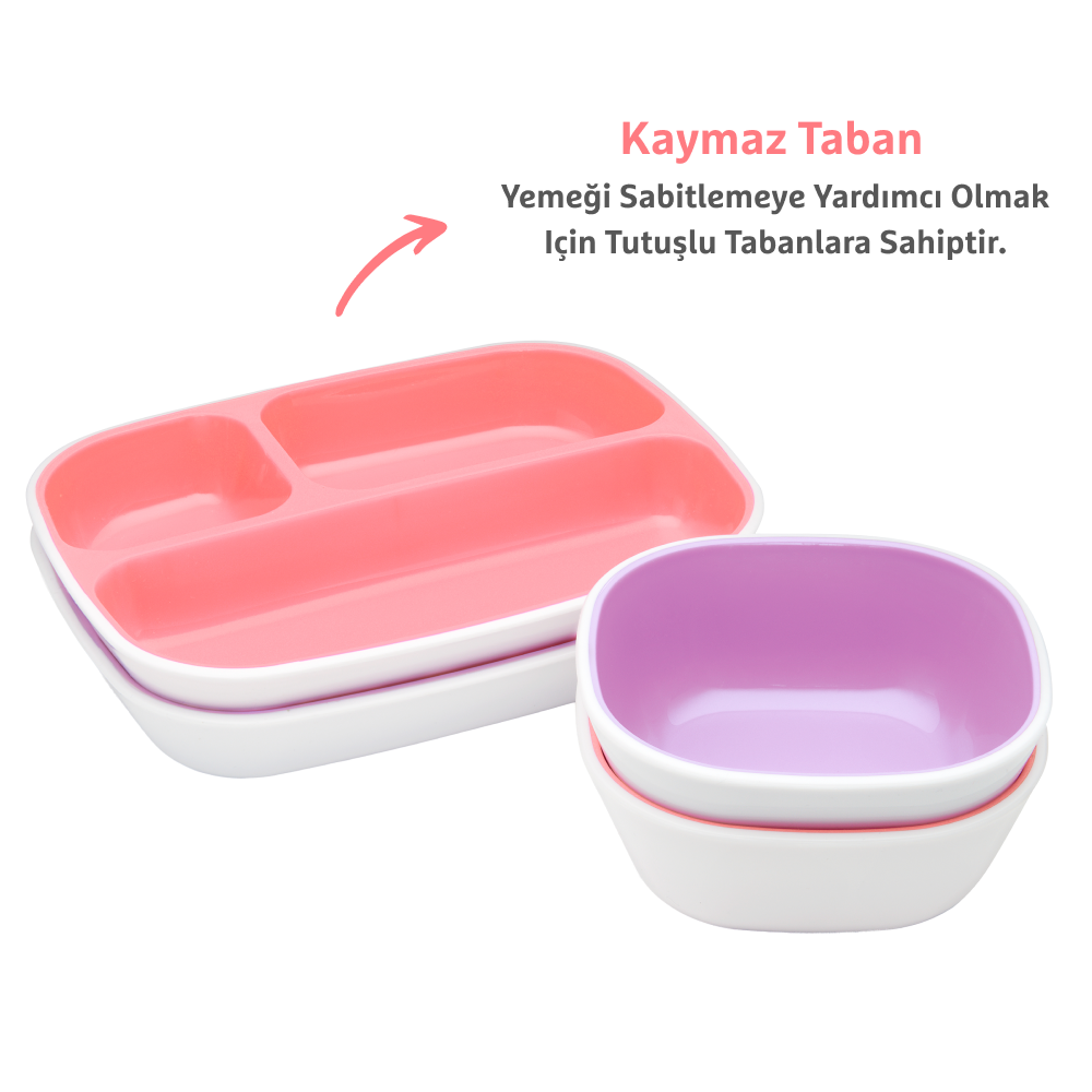 Munchkin® Splash™ 4'lü Bölmeli Tabak ve 2li Kase Seti 6AY+ Pembe/mor görsel