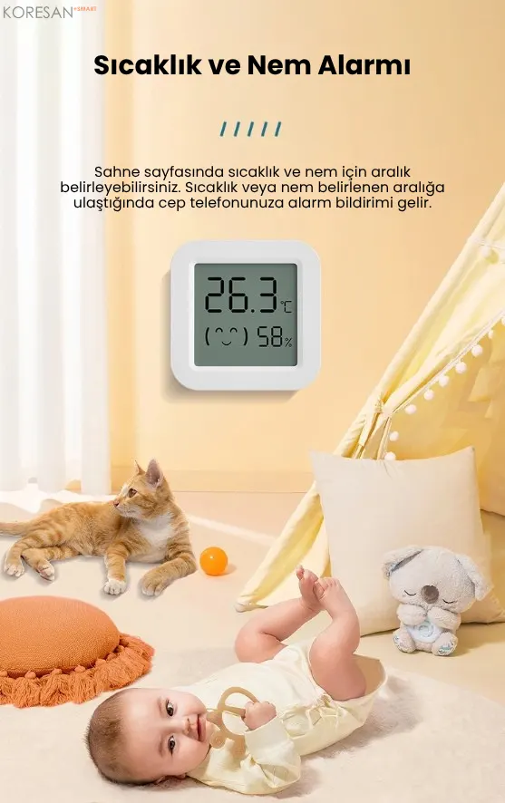 SN-100 Zigbee Mini Ekranlı Akıllı Sıcaklık ve Nem Ölçer sıcaklık nem alarmı ve bebek odası kullanımı
