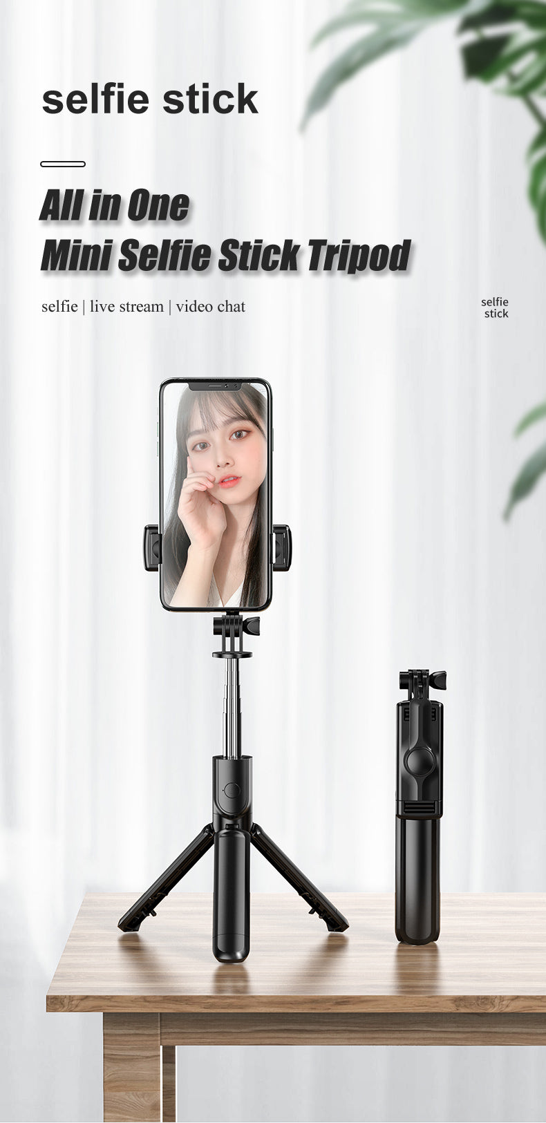 S03 Sökülebilir klips 360 Derece Dönen Kablosuz Taşınabilir Cep Telefonu İçin Selfie Çubuğu Tripod