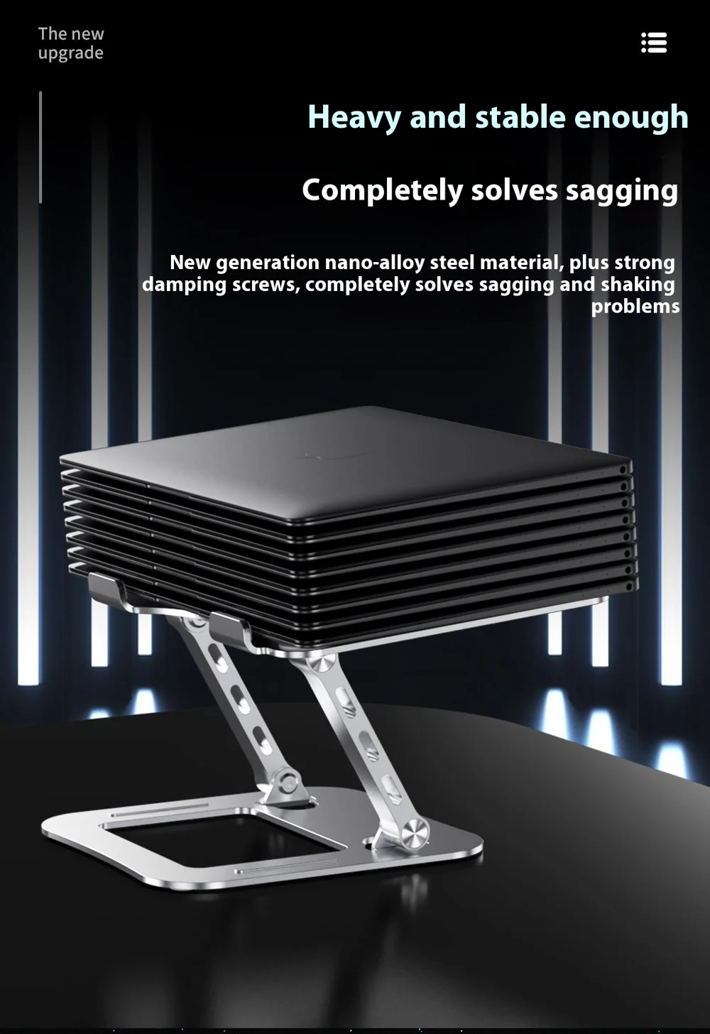 J22 17.3 Inch Laptop Stand Metal Base Heat Dissipation Adjustable Height Nano Steel Notebook Folding Holder Riser - Silver 4