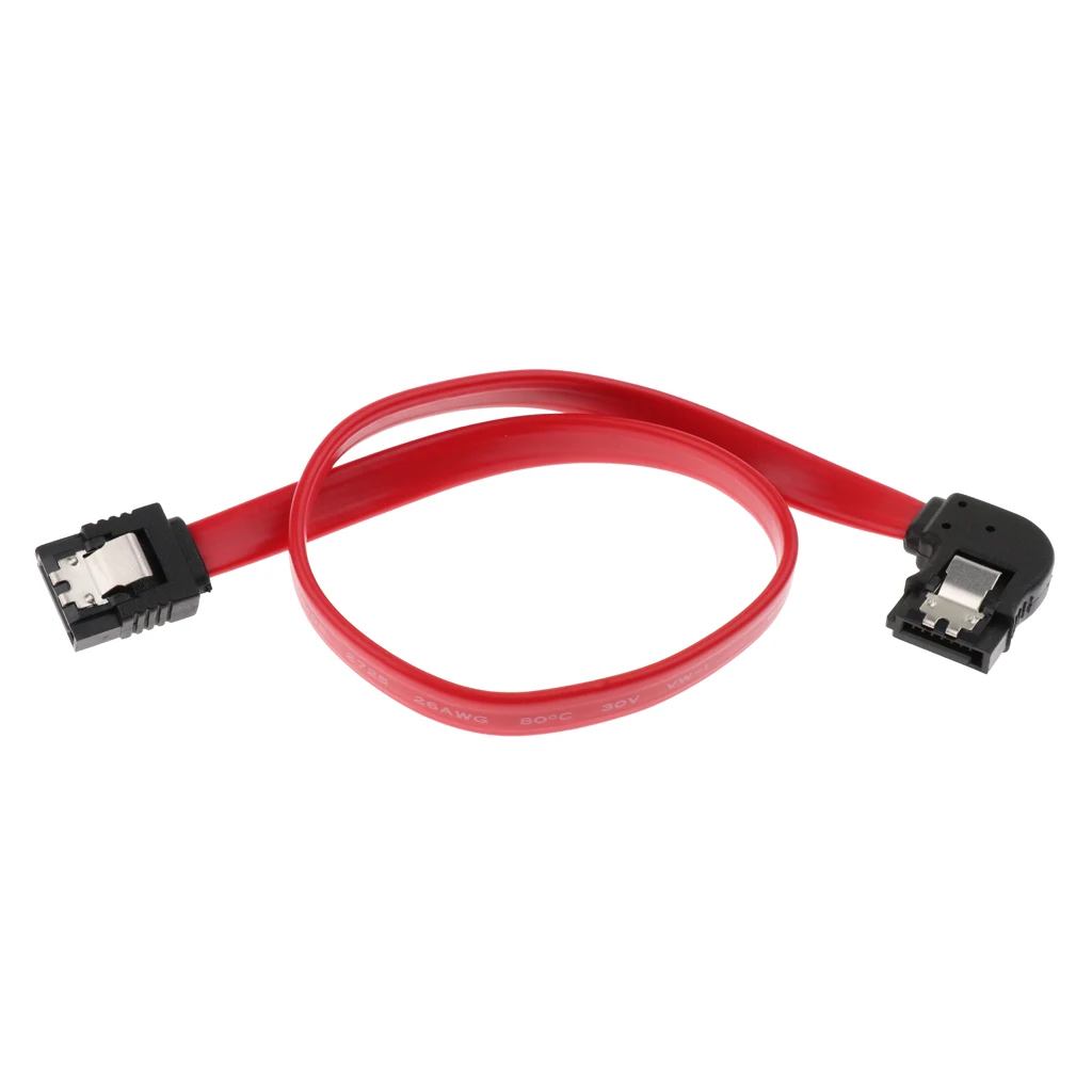 2 Pieces 12 Inch SATA III Cables 6Gbps 90 Degrees Left Angle With Locking Latch Red
