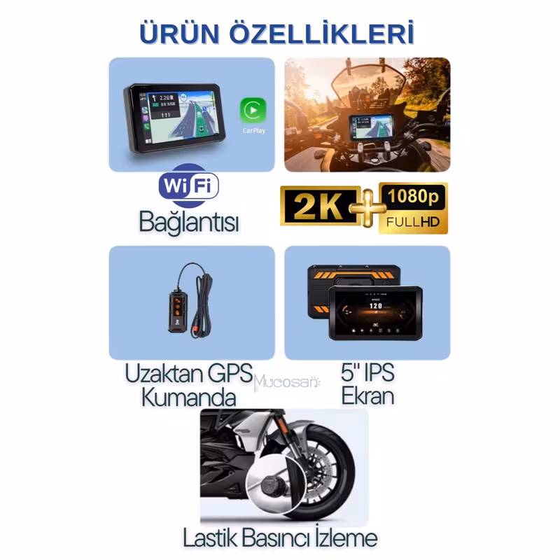 5 inch 2k ultra hd motosiklet multimedya seti – çift kamera + basınç sensörü + carplay/ auto Ürün detayları 7