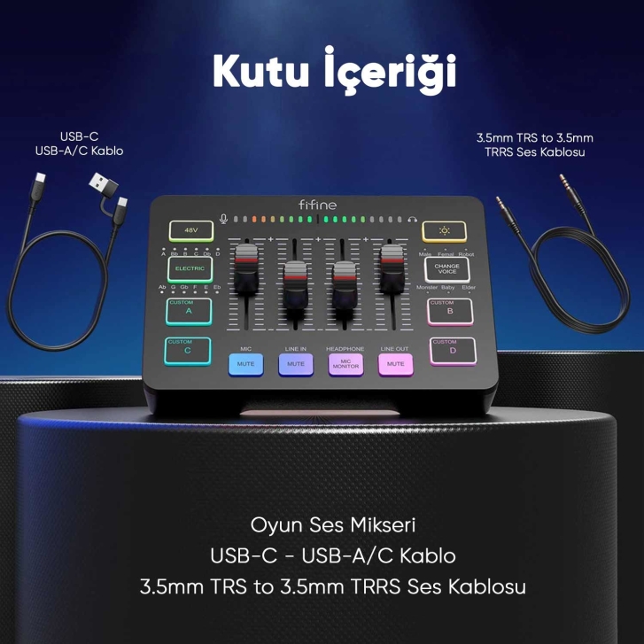 Fifine SC3 Arka Panel Line In Out Bağlantı Noktaları