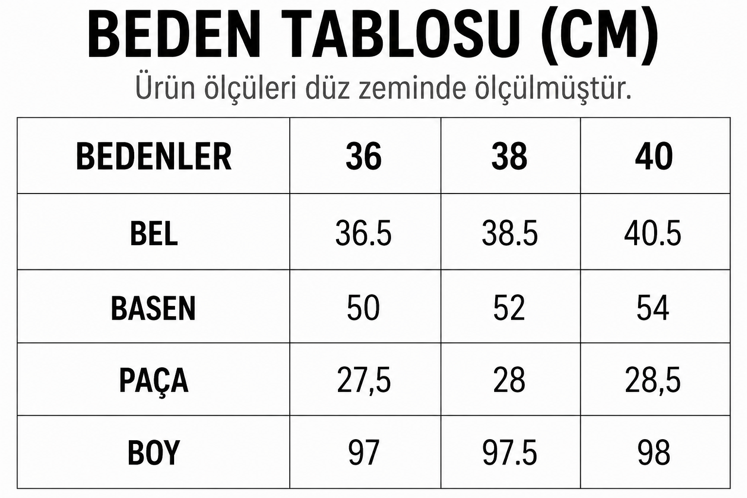 Beden Tablosu