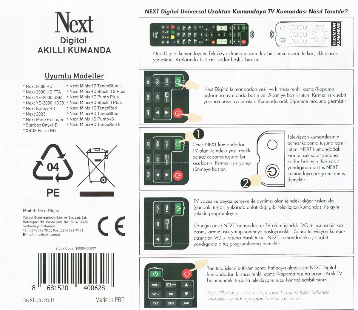 Next Akıllı Kumanda Kullanım Kılavuzu