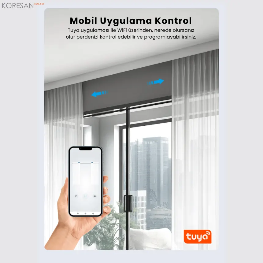 WiFi Tuya Akıllı Yana Kayar Motorlu Perde Ray Seti mobil uygulama ile uzaktan perde kontrolü