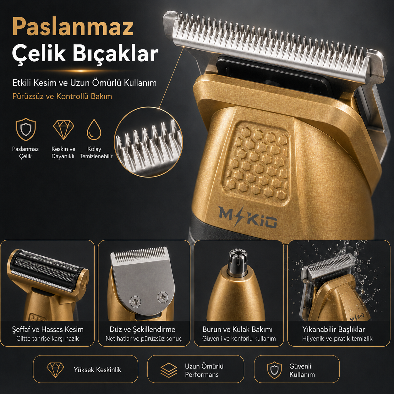 MKİO paslanmaz çelik bıçaklar ve bakım başlıkları