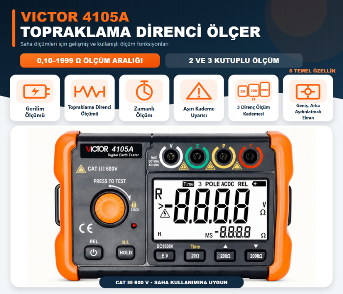 Victor 4105A topraklama direnci ölçerin genel özellikleri