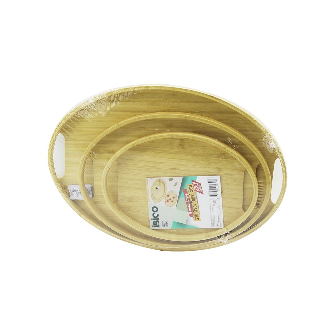 ANKAVERSE® OVAL 3 Boy Bambu Ahşap Tepsi Seti
