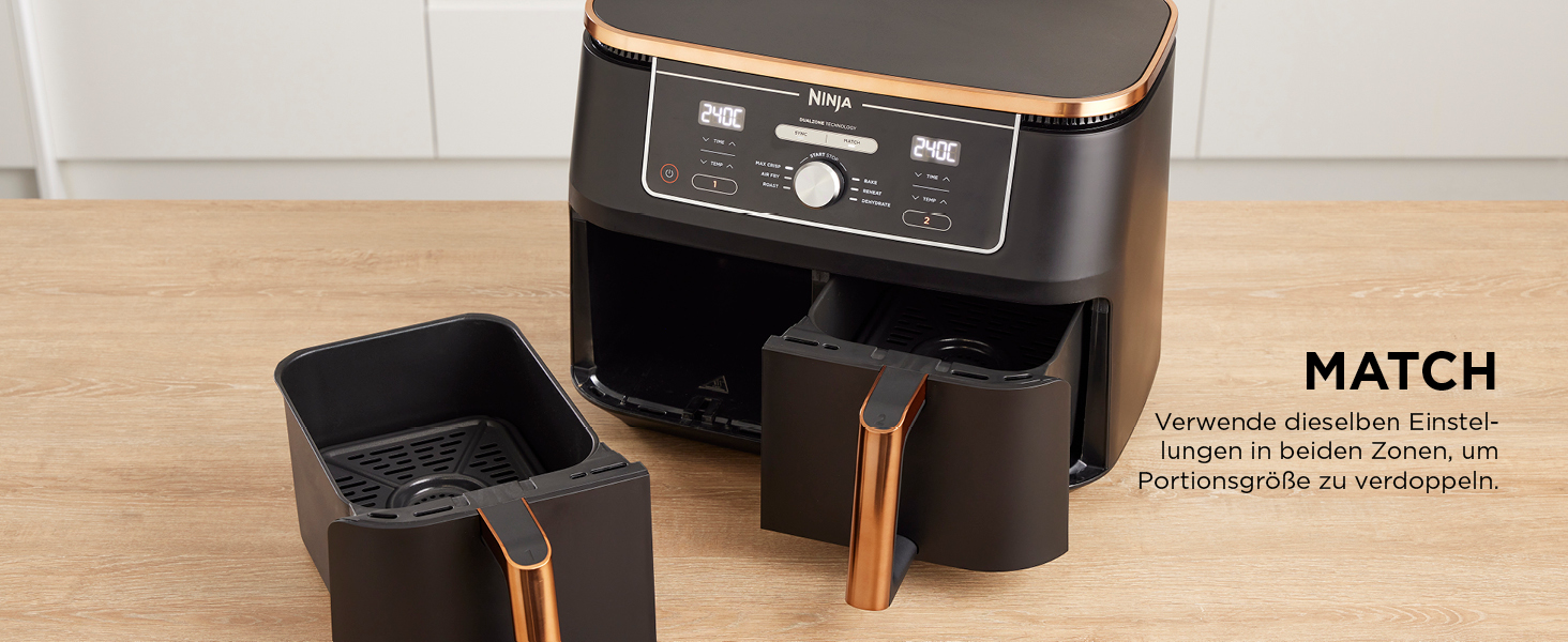 Ninja Foodi MAX Dual Zone Heißluftfritteuse Kupfer/Schwarz, AF400EUCP