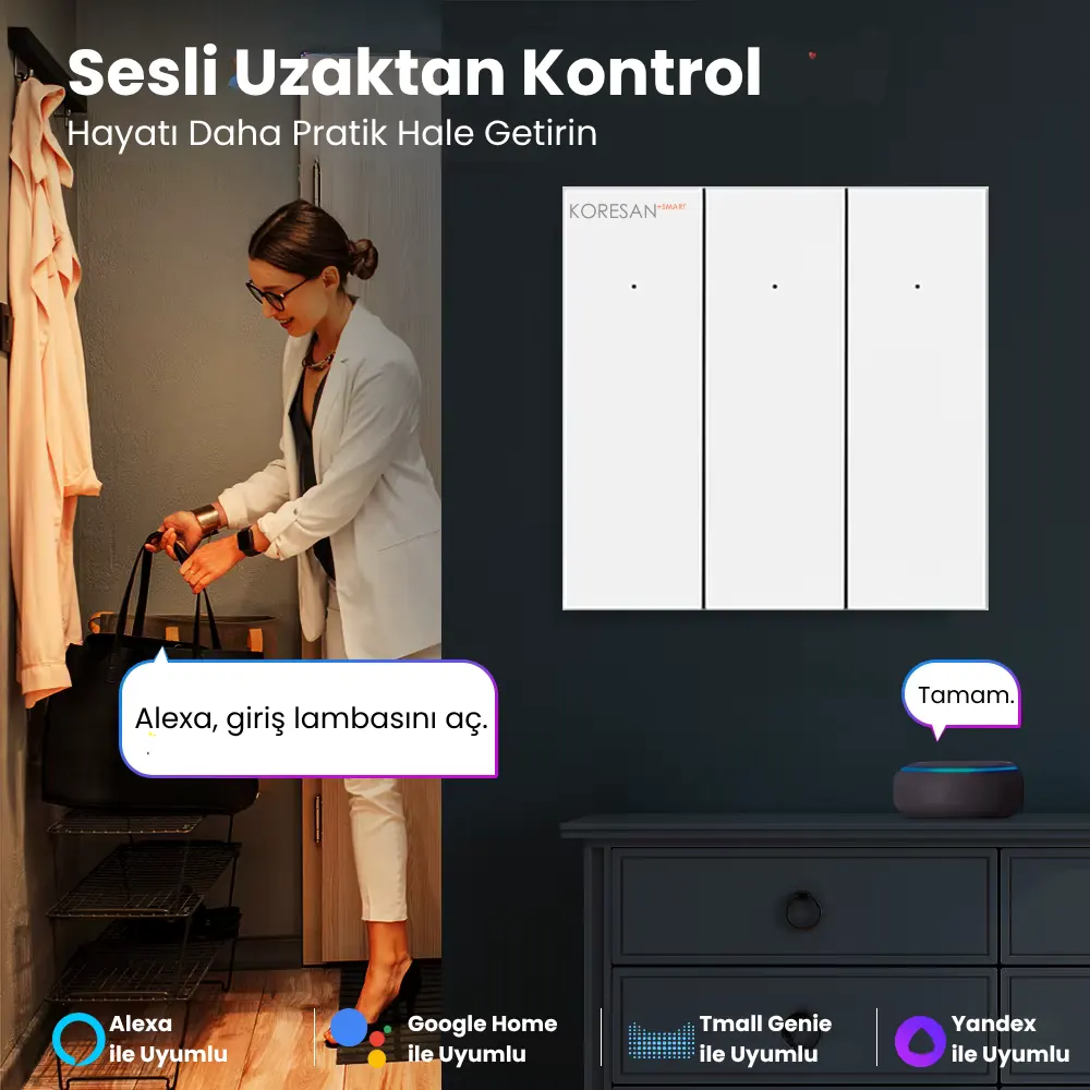 Tuya Zigbee Akıllı Duvar Anahtarı Siyah 1/2/3 Nötr Opsiyonel – KRSN Serisi Alexa ve Google Home sesli kontrol
