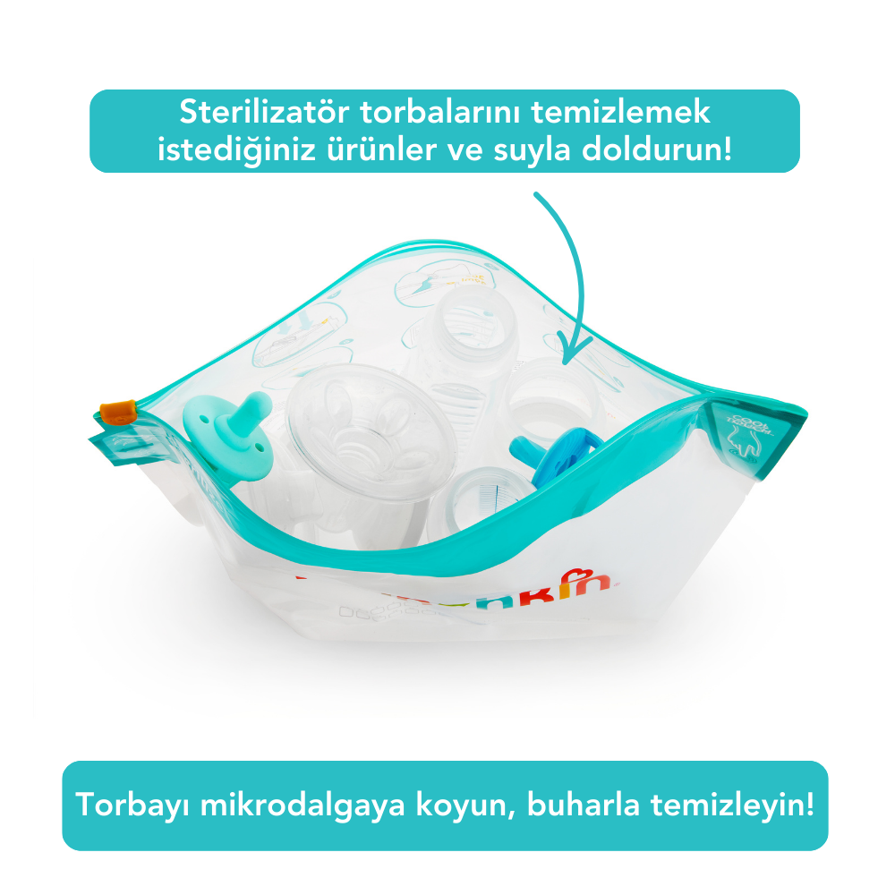 Munchkin Mikrodalga Sterilizatör Torbaları – 6’lı Set, 20×35,5 cm, Tekrar Kullanılabilir görsel
