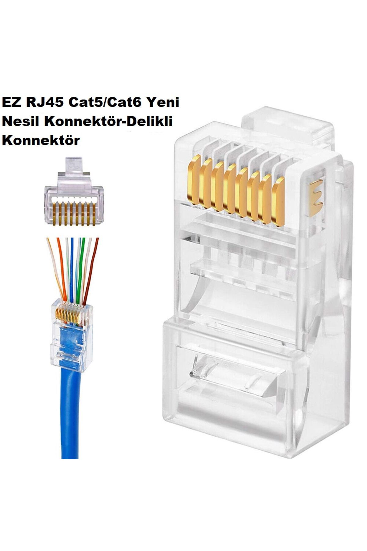 Derwell Yeni Nesil Konnektör Delikli EZ RJ45 Cat5/Cat6 Utp Jack Delikli Açık Uçlu LAN Jak ( 70 ADET )