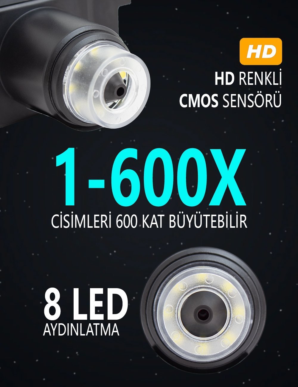 Powermaster PM-18798 4.3 LCD Ekranlı 3.6 MP Taşınabilir HD Dijital Mikroskop