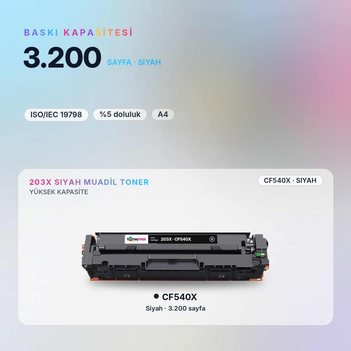 CF540X Siyah Muadil Toner baskı kapasitesi