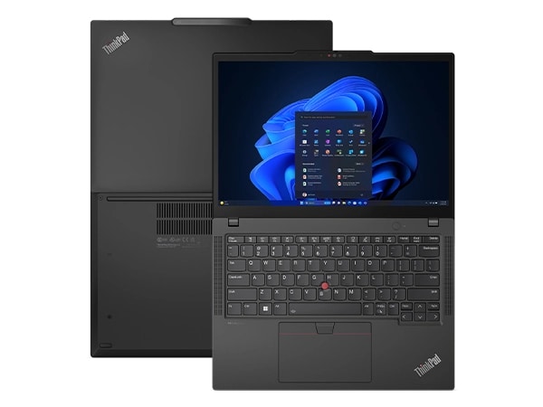 Lenovo ThinkPad X13 Gen 5 dizüstü bilgisayarın önden görünümü ile Lenovo ThinkPad X13 Gen 5 dizüstü bilgisayarın arkadan görünümü örtüşüyor