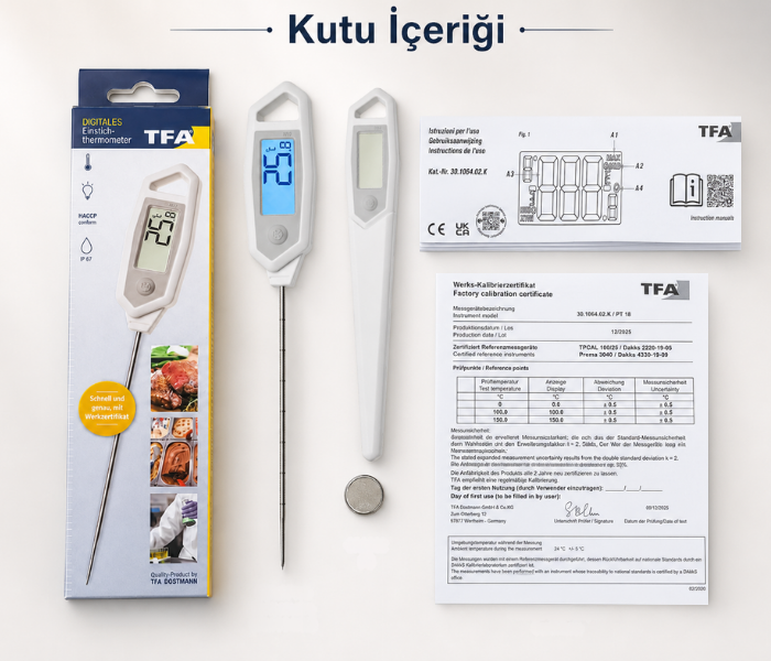 TFA 30.1064.02 Saplama Problu Su Geçirmez Gıda Termometresi Kutu İçeriği