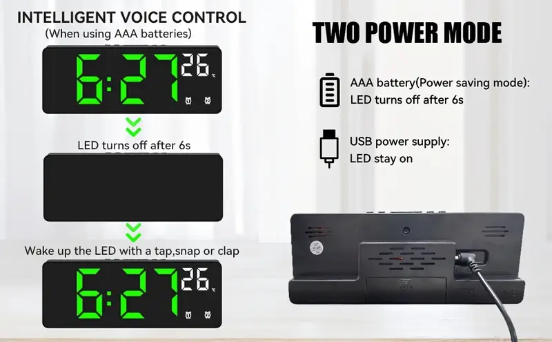 1pc  temalı dijital alarm saat, ayna yüzeyi, led , sıcaklık ve tarih, 5 parlaklık seviyesi, 2 özelleştirilebilir alarm ayarı, uykuya fonksiyonu, ses kontrolü - plastik dikdörtgen şekil, usb güçlü (pil dahil değil) ayrıntılar 0
