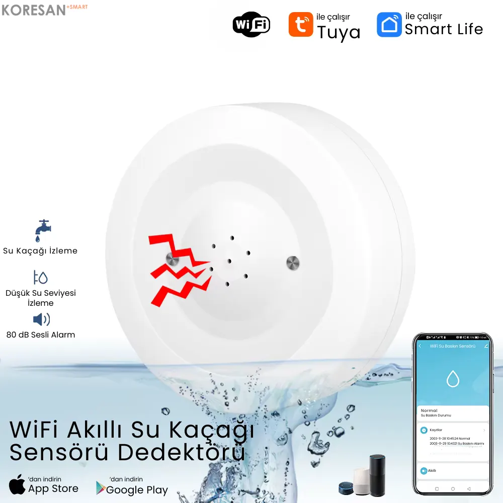 Tuya Sirenli Su Baskını Sensörü – WiFi akıllı su baskını sensörü ana görsel