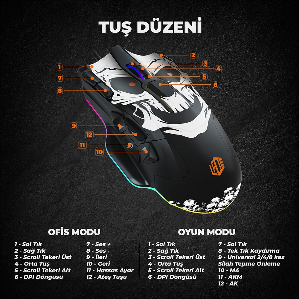 Lenovo Lecoo MG1102 8200 DPI 10 Makro Tuşlu Kablolu RGB Ledli Mouse + Mousepad