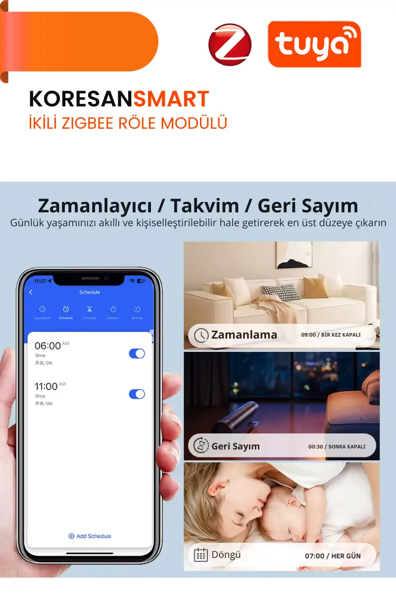 Mini İkili Zigbee Tuya Röle Anahtar Modülü + RF Alıcılı