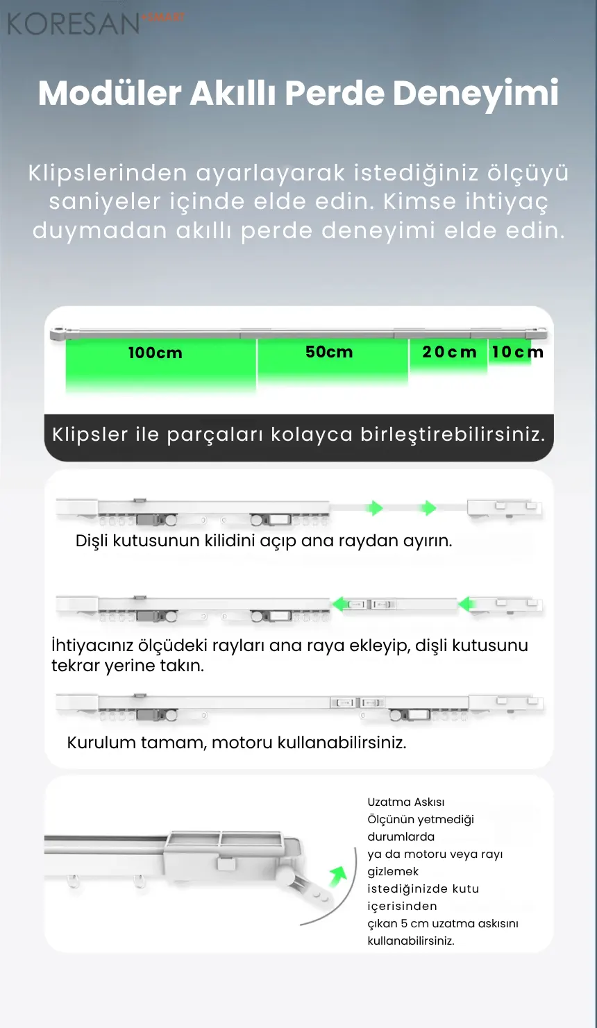 WiFi Tuya Akıllı Yana Kayar Motorlu Perde Ray Seti modüler ray kurulumu ve ayarlanabilir perde ray parçaları