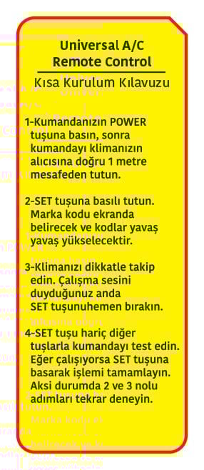 3728 universal klima kumandası kullanım klavuzu