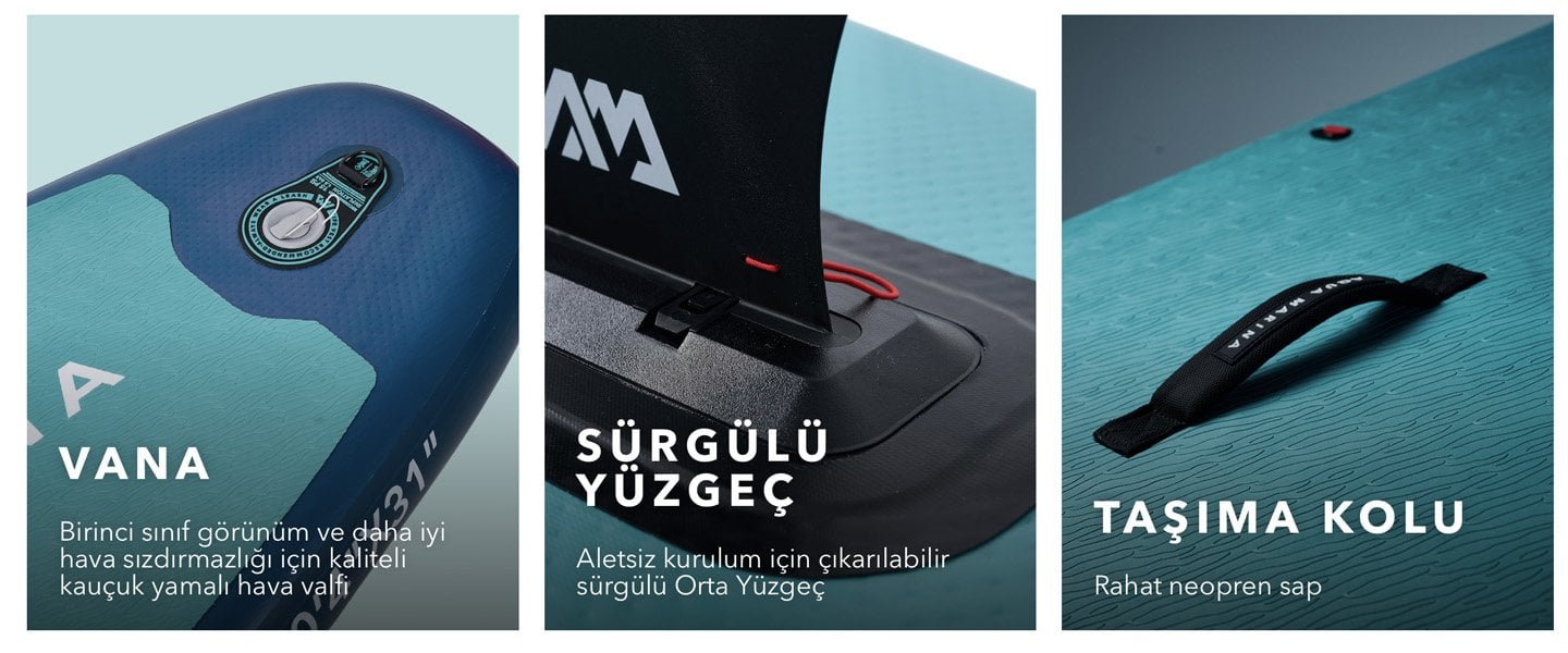 Aqua Marina Vapor SUP board vana yüzgeç ve taşıma kolu detayları